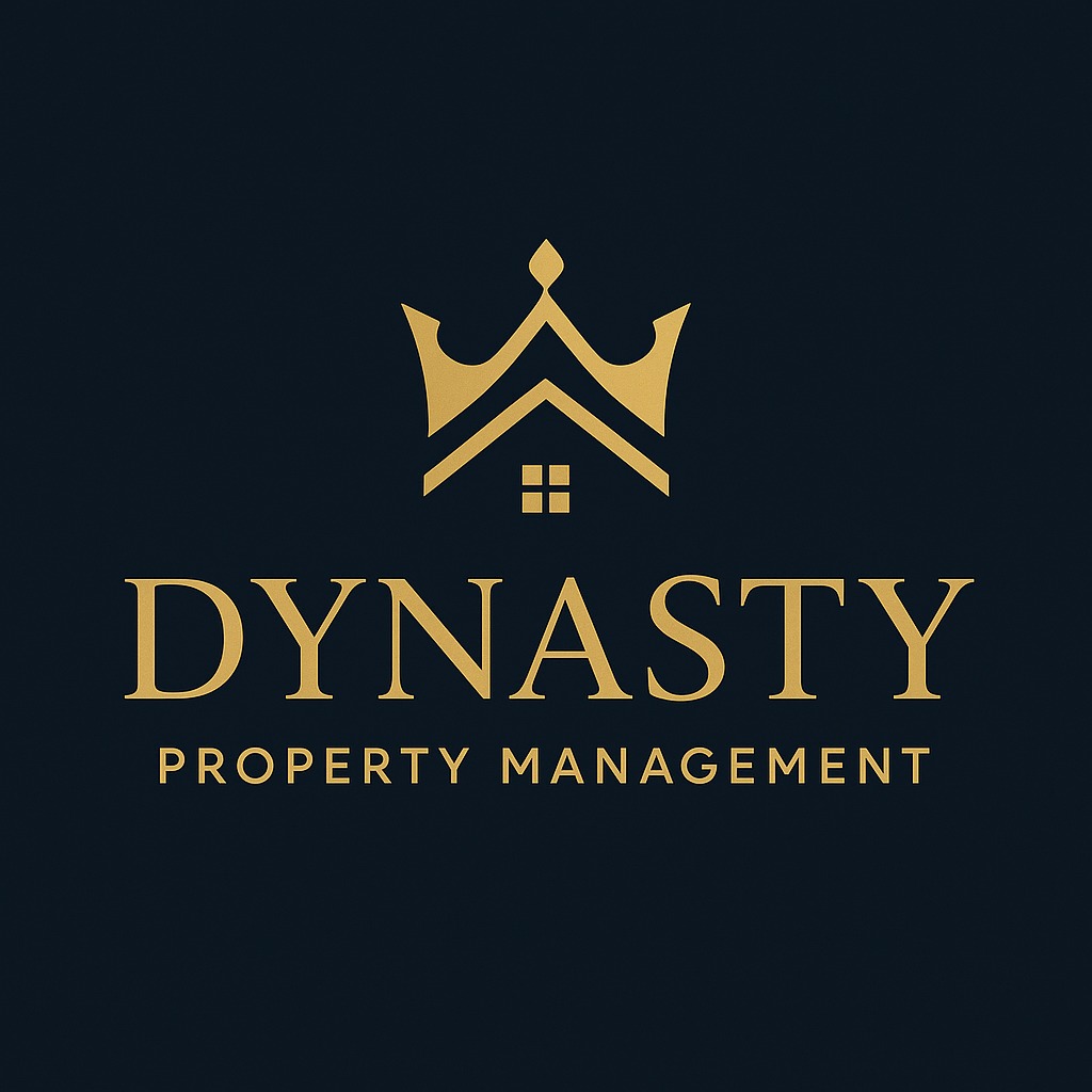 Dynasty Property Management Cyprus logo featuring a gold crown and house icon on a dark background